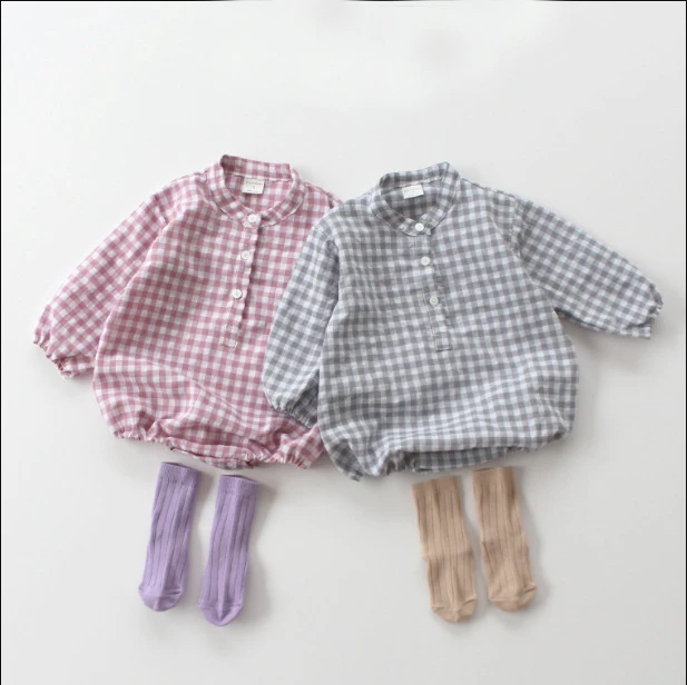 plaid baby romper