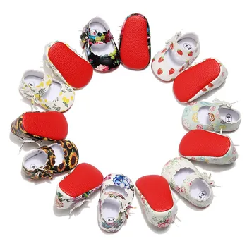 

Pu Leather Baby Shoes Flower Donut Strawberry Printed Infant Toddler Shoes Soft Sole Bowknot Shoes Baby Moccasins Crib Shoes