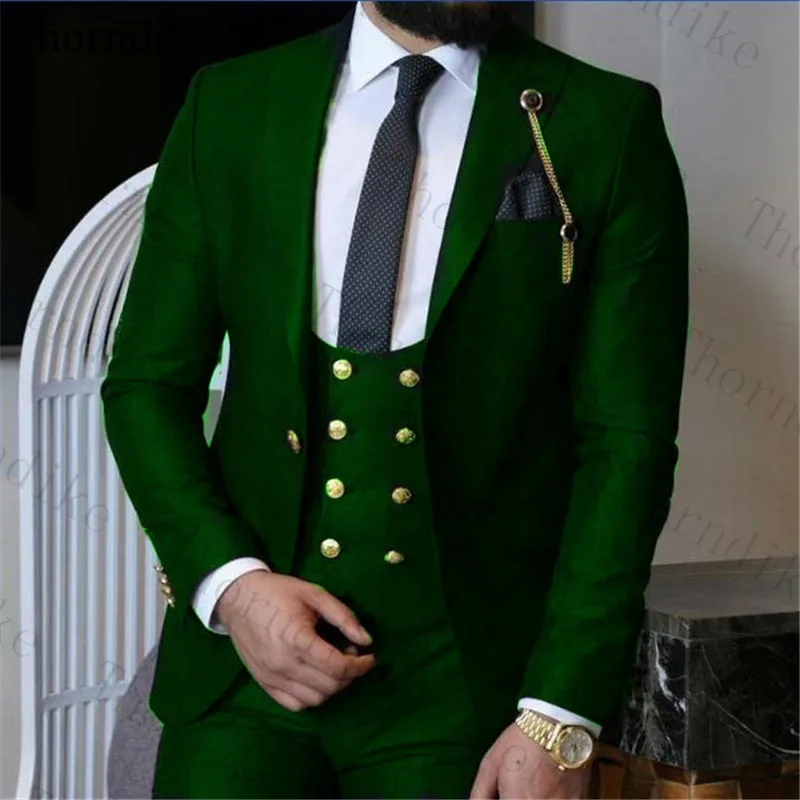 Thorndike One Button Men's Full Suit Wedding Dress Tuxedo Tailored Formal Suit for Men 3 Pieces Bussiness Jacket Vest Pants Set