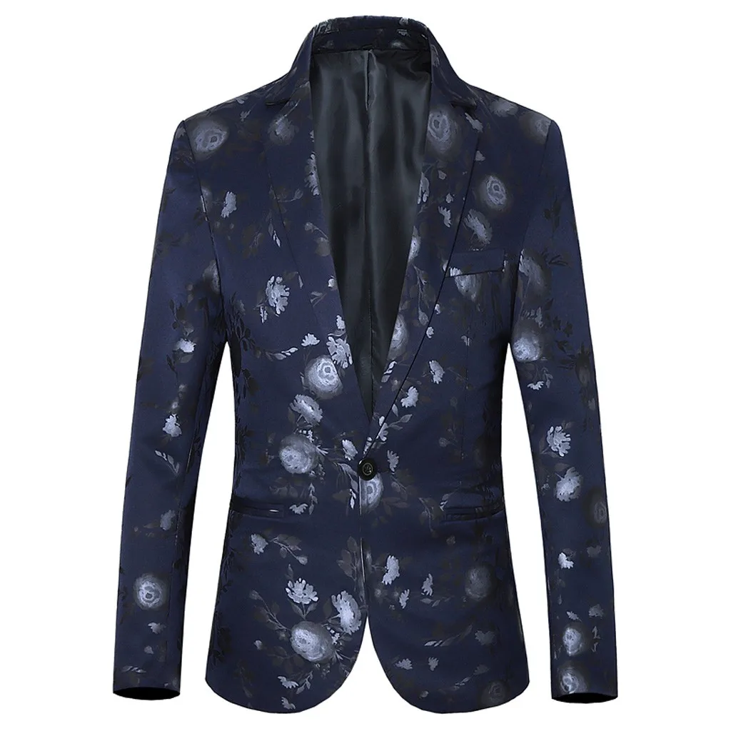 Men's Casual Business Wedding Long Sleeve Print Floral Suit Coat Jacket Blazers Single button For Men Stylish Suit Jacket 9.24