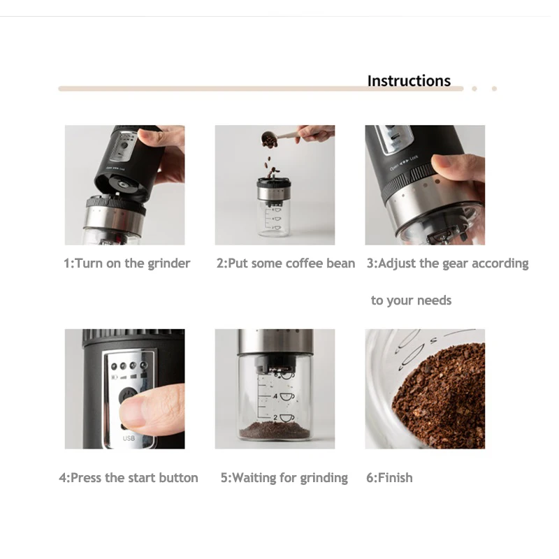 Portable Electric USB-Coffee Bean Grinder Rechargeable Grinder With Adjustable Coarseness Grind Settings 5.5w 1600mAh