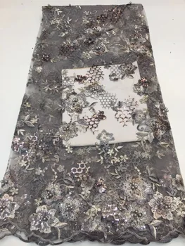 

Latest African Lace Fabric 2019 Tulle Lace Fabric With Beads and sequins High Quality African Nigerian Women For Wedding ZX3153