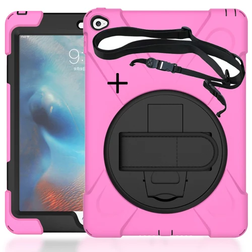 Для samsung Galaxy Tab S3 9,7 SM-T820 T820 T825 T829 PC+ силиконовый Жесткий чехол с поворотным держателем-подставкой 360, ремешком на руку и шейным ремешком - Цвет: pink