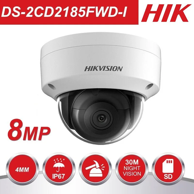 Hikvision DS-2CD2185FWD-I 8MP Сеть мини купольная камера видеонаблюдения POE sd-карта 30 м IR H.265+ IP камера