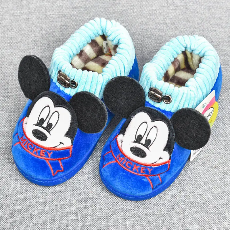 Disney/Детская Хлопковая обувь; тапочки для девочек и мальчиков; домашняя теплая Толстая хлопковая обувь с рисунком Микки и Минни - Цвет: Sky Blue