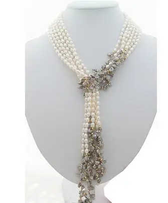 

free shipping Wholesale price new hot sell 3Strds 49" White&Grey Keshi Pearl Necklace