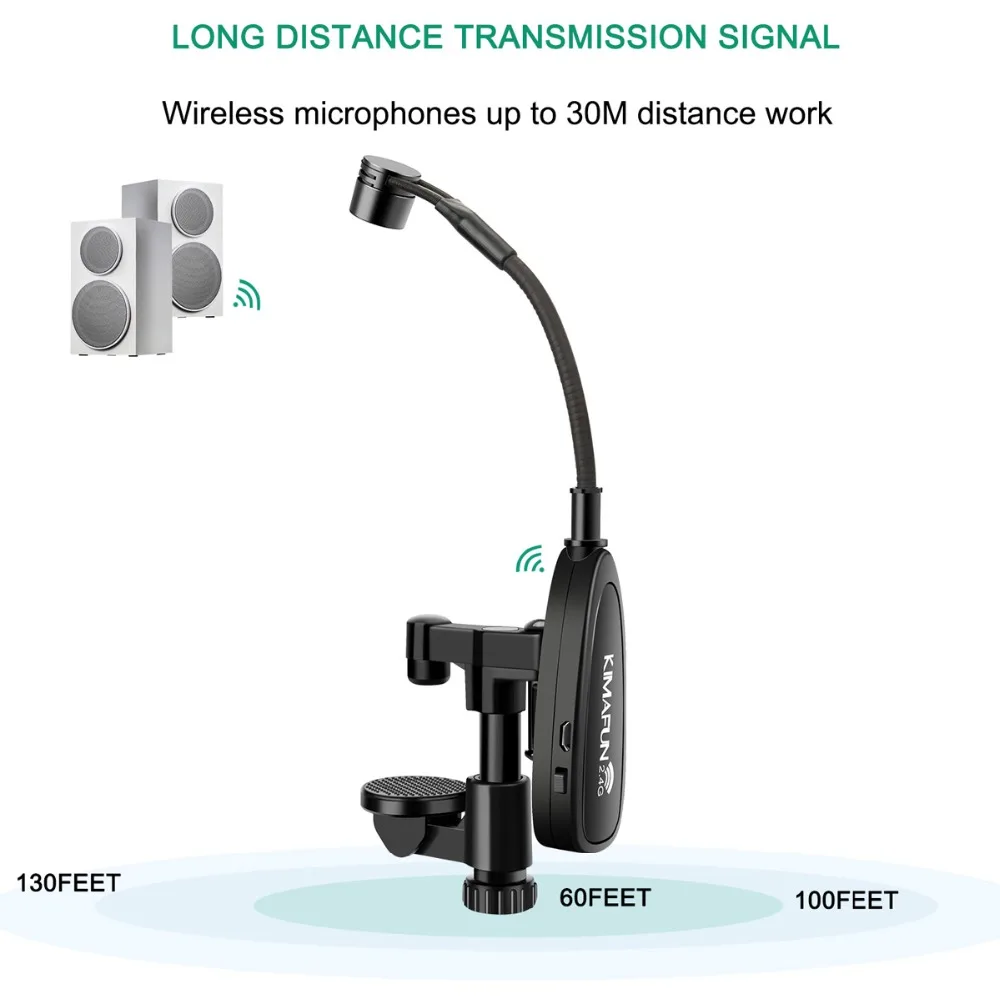 KIMAFUN Violin Microphone Wireless 2.4G Gooseneck Pick Up Instrument Clip-on Mic Receiver and Transmitter System for Violin