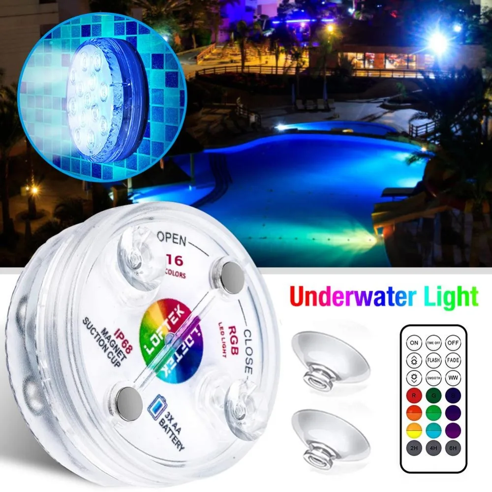 New RF Remote 13 LED RGB Submersible Light 16 Colors Underwater Lights Swimming Pool Decorative Lights With Magnet & Suction Cup underwater dock lights