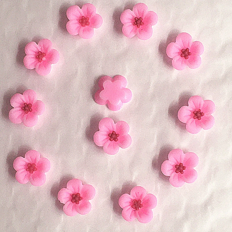 100 Stück 14 mm hellrosa Harzblumen, Dekoration, Bastelbedarf, Flatback-Cabochon für Scrapbooking, DIY-Zubehör – Detail 3