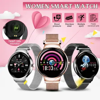

Multifunction Women Smart Watch Stainless Steel Bracelet Waterproof Watch Heart Rate Sleep Blood Pressure Monitor Smart Watch