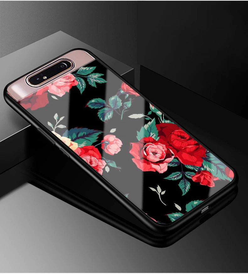 Чехол для samsung Galaxy A80, чехол из закаленного стекла с изображением животных и цветов, стеклянный чехол для samsung A80 A 80, силиконовый бампер