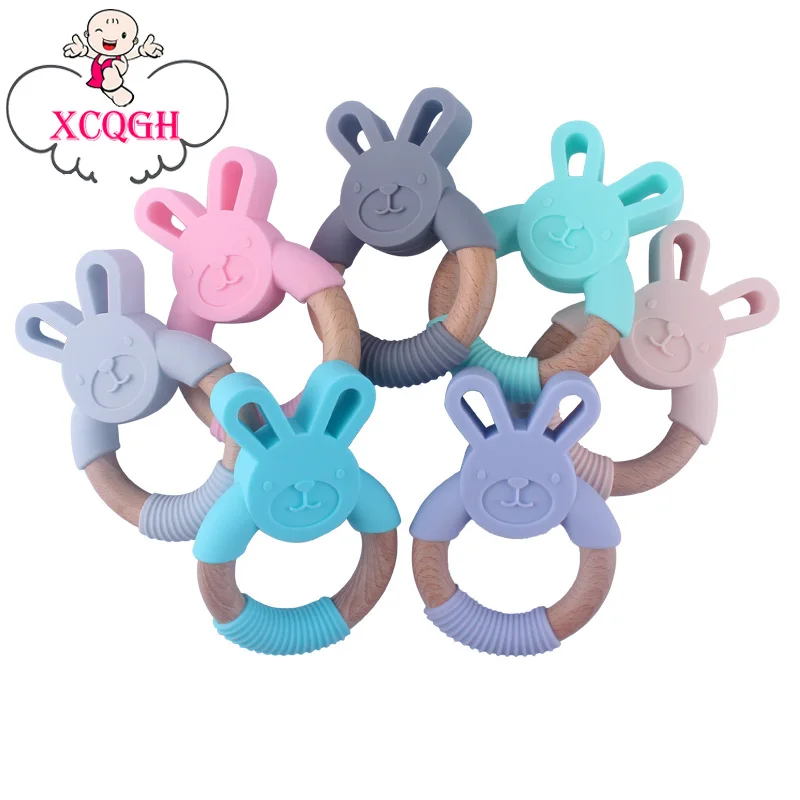 

XCQGH Baby Silicone Rabbit Ears Teether Food Grade Silicone Molar Stick Baby Molar Wood Ring Teether