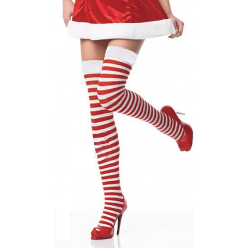 Красные, белые, полосатые чулки бедра Лолиты для девочек, чулки бедра, карамельный тростник, эльф Анн и Энди, косплей, костюм на Рождество - Цвет: Многоцветный