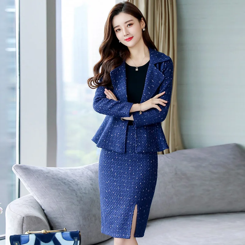 

Autumn and winter suit female 2019 new slim slimming skirt fashion winter thick wool two-piece female women two piece outfits