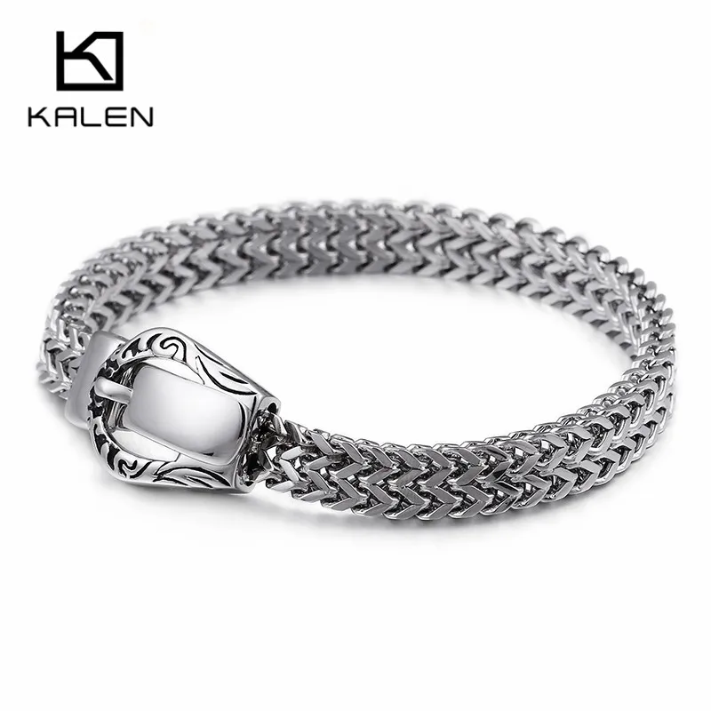 Нержавеющая сталь сетка цепи браслеты для мужчин полированный металл серебро Связывание цепи модный браслет в виде ремня с пряжкой ювелирные изделия