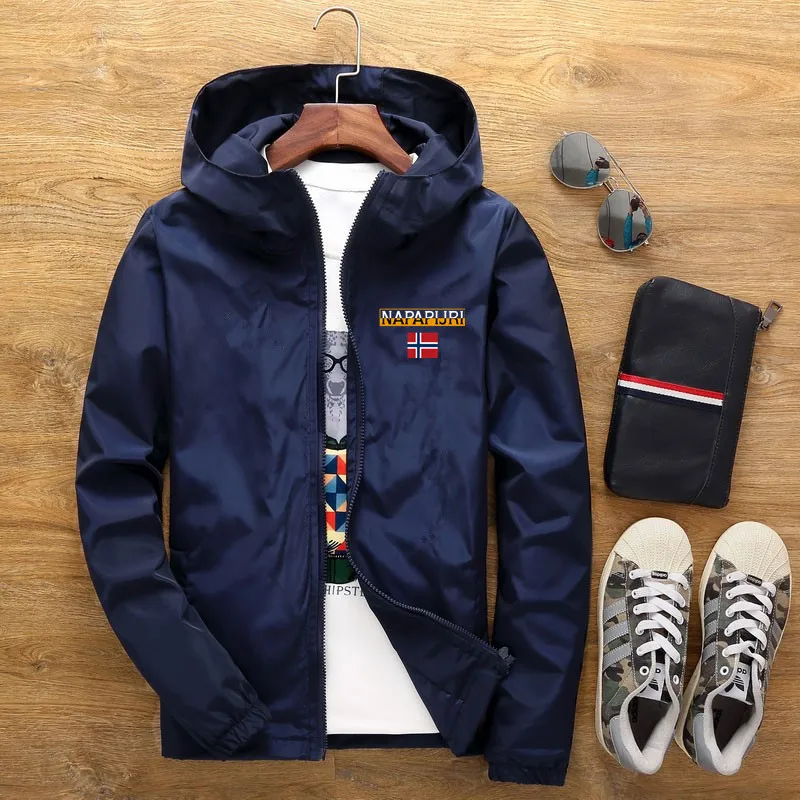 Chaqueta impermeable de calle para hombre, cazadora con capucha de aviador, cortavientos con cremallera fina, informal, primavera y otoño, 2021