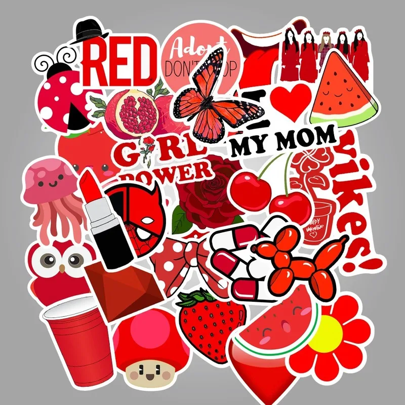 

50pcs Red Vsco Girl Small Fresh Stickers Suitcase Trolley Case Laptop Graffiti Sticker Waterproof Sticker