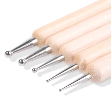 5 peças/set unha arte 2 way ponto caneta escova de tinta de madeira acrílico uv gel polonês pegar strass cristal dicas manicure ferramentas(China)