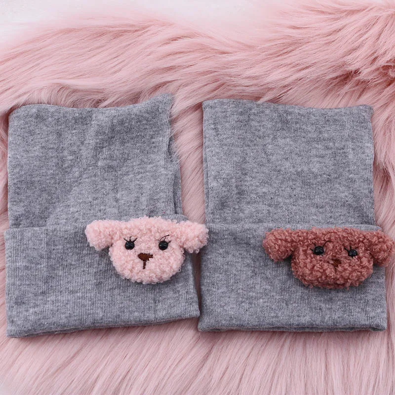 Cute Teddy Bear White Cotton Knitted Beanies Hat For Baby Girls Boys 0-4 Month Kids Childs Winter Hats Soft New Born Bonnet
