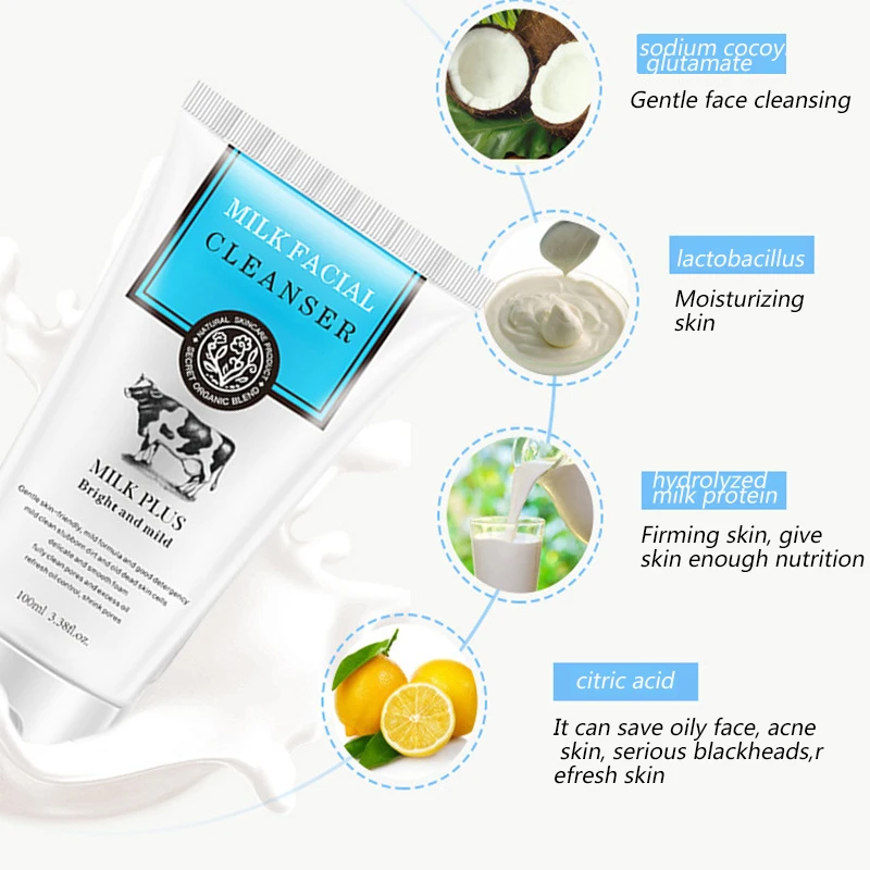 Milk Face Wash Face Cleanser Nourishing Cleanser Foam Moisturizing Whitening Anti-Spots Marks Deep Clean Cosmetics Skin Care