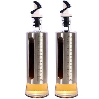 

Olive Oil Bottle, Vinegar and Sauce Dispenser,17Oz/500ML Stainless Steel Olive Oil Dispenser with Tick Mark for Kitchen BBQ,Camp