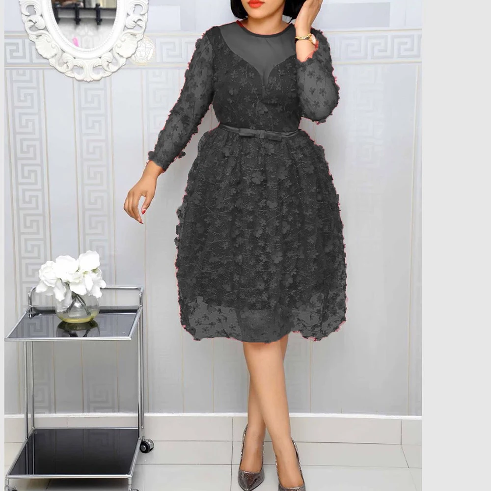 

Fashion Party Dress Women Sexy Appliques Mesh Patchwork Office Sequins Dress Vintage Cocktail Midi Vestidos Plus Size 2020