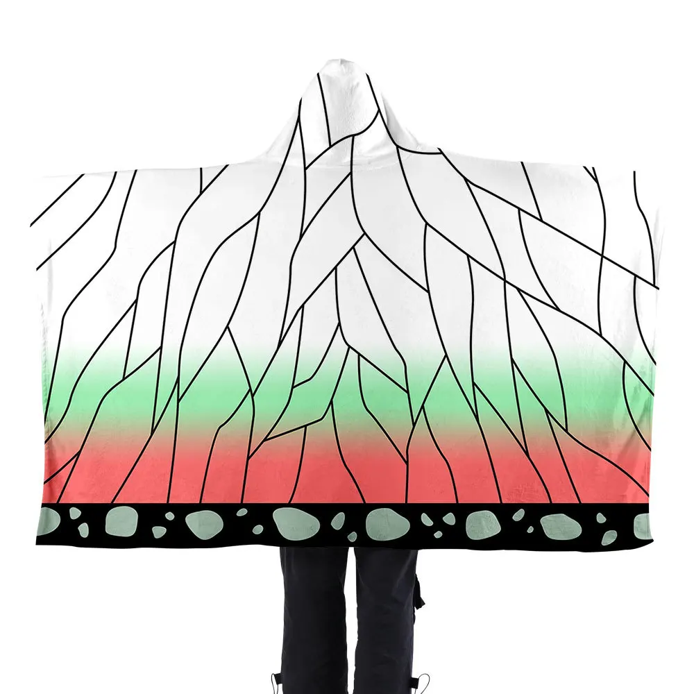 Harajuku Anime Demon Slayer Cosplay Fashion Riman Print Pattern Hooded Blanket Home Furnishing Hooded Lazy Blanket Flannel Cape