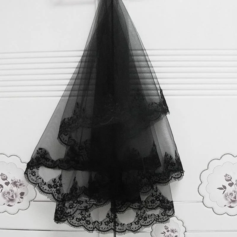 1 шт., свадебная вуаль для волос на Хэллоуин, винтажная женская свадебная кружевная Фата, карнавальный костюм - Цвет: black