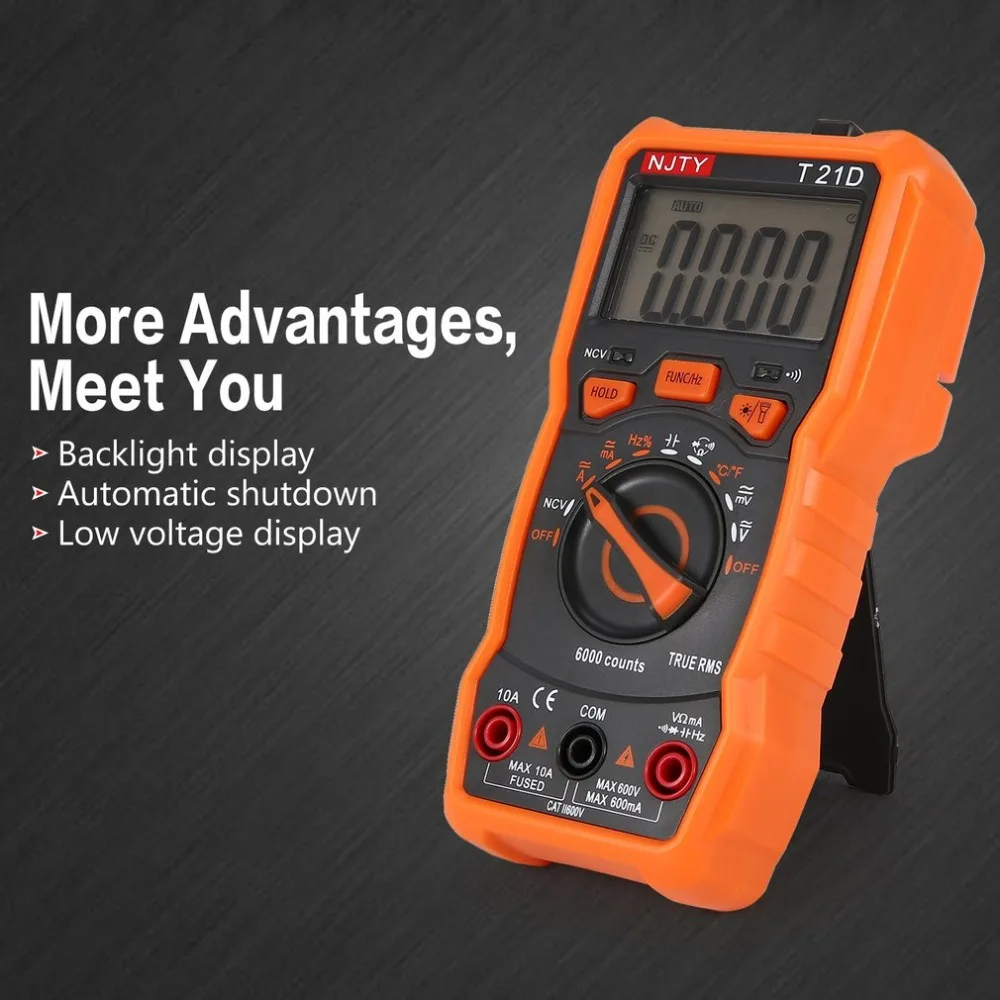 

Digital Multimeter NJTY T21D DC/AC Voltage Current Meter Handheld Ammeter Ohm Diode NCV Tester 6000 Counts Multitester