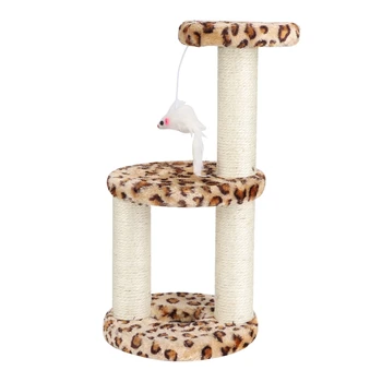 

Pet Cat Tree Scratcher Play Toy Three Pillar Three Layer Hole Climbing Round Plate Frame Fabric Plate Non-Irritan