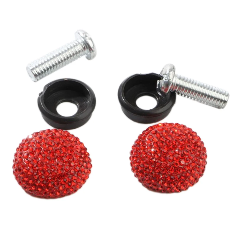 2Pcs/Set Premium Crystal Waterproof Rhinestones License Plate Frame Anti-Theft Screws Caps |
