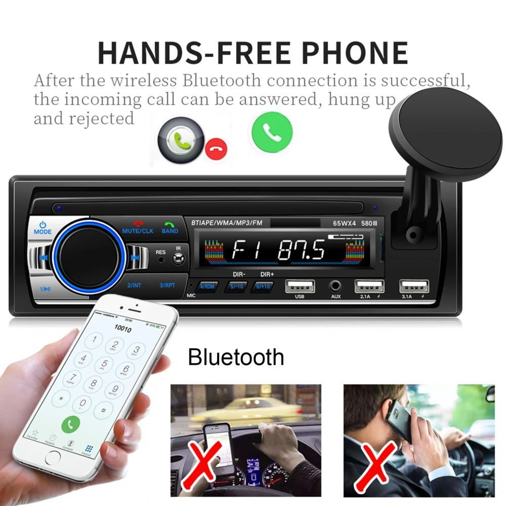 OFERTA Reproductor de Radio FM y MP3 para coche, accesorio Universal compatible con Bluetooth, 3 USB, transmisor con soporte, multimedia coche| - AliExpress