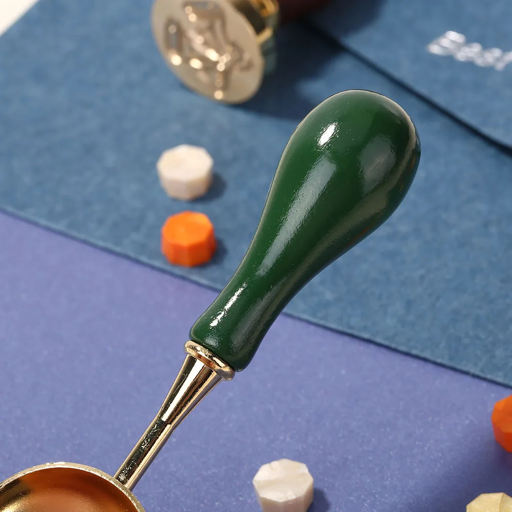 Wood Handle Sealing Stamp Wax Bead Tablet Melting Spoons DIY Mental Handmade Scrapbooking Photo for Album Decor Craft