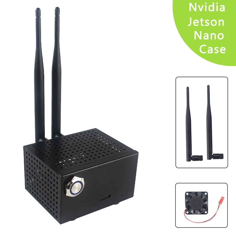 

Metal Case for Nvidia Jetson Nano Black Box Shell Power/Reset Switch Button Optional Cooling Fan support Antenna Camera GPIO