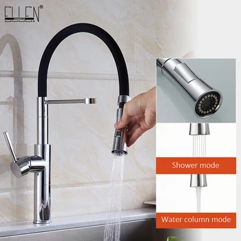 

Kitchen Faucets Pull Down Hot Cold Mixer Crane Black Single Handle Brass Kitchen Mixer Tap Swivel 360 Degree ELK9112