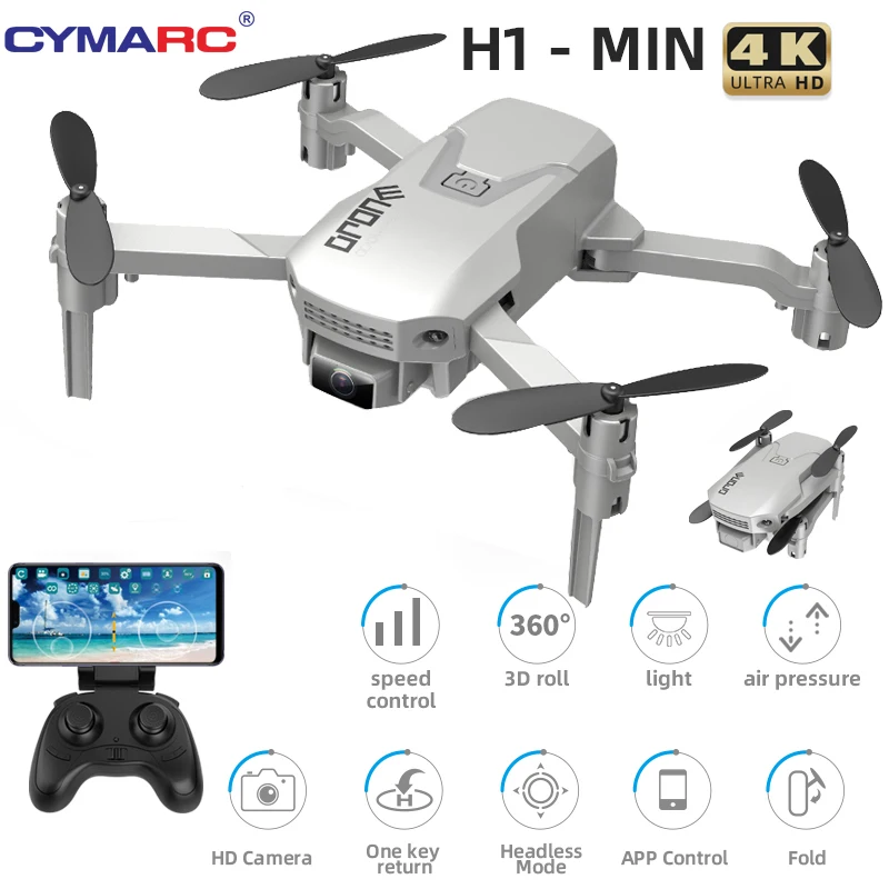 CYMARC-Mini Dron de control remoto con cámara 4K y Wifi. H1, Drone cuadricóptero de radiocontrol con cámara 4K HD 1080P, FPV, mantenimiento de altitud, plegable, M73 E88