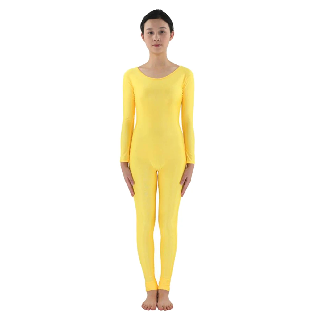 Adult Spandex Bodysuit Catsuit Dance Costume Stretch Unitard Jumpsuit Yellow XL