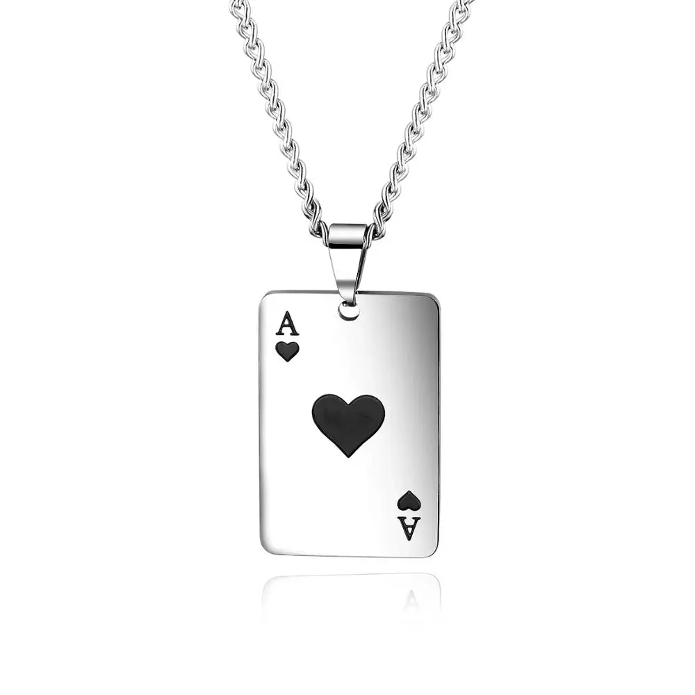Туз пиков покер игрок мужское ожерелье из нержавеющей стали счастливый кулон подарок для Него - Окраска металла: Black