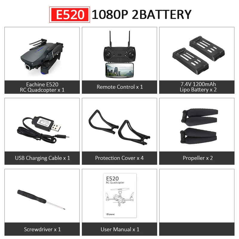 Eachine E520/E520S wifi FPV с 4 K/1080 P HD широкоугольная камера Режим высокой фиксации складной Радиоуправляемый Дрон Квадрокоптер RTF - Цвет: E520 1080P 2B
