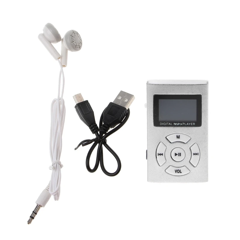 Серебристый Мини USB алюминиевый ЖК-экран 32 ГБ Micro SD TF карта цифровой музыкальный mp3-плеер с наушником usb кабель для зарядки - Цвет: Серебристый
