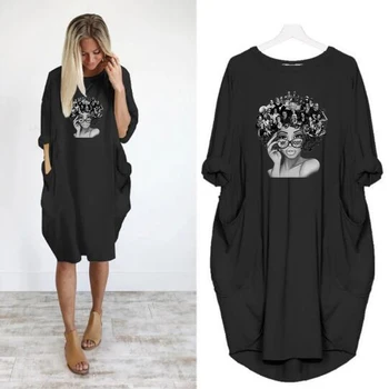 

My Roots African American T Shirt Dress Plus Size Loose Dress with Pocket Ladies O Neck Long Tops Female Tshirt Dress Streetwear