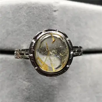 

10mm Genuine Natural Gold Rutilated Ring Jewelry For Woman Lady Man Crystal Beads Silver Quartz Gemstone Adjustable Ring AAAAA