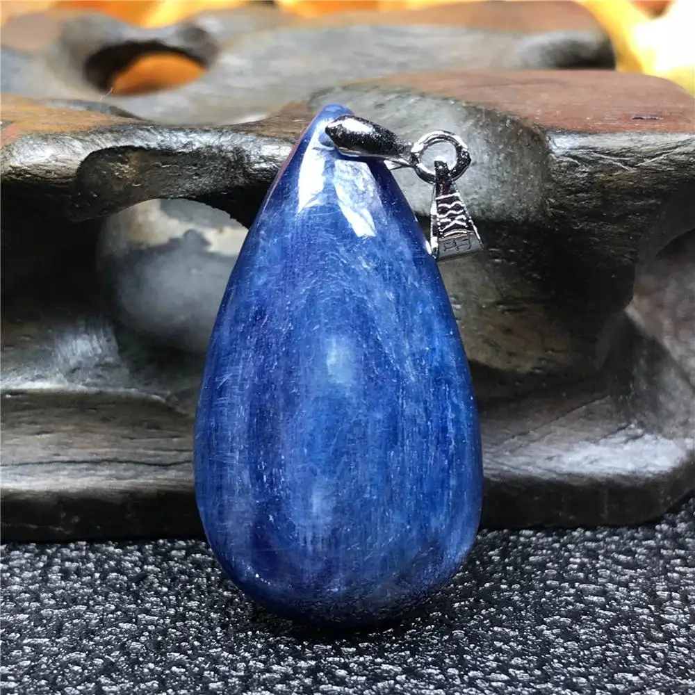 

Top Natural Blue Kyanite Pendant Jewelry For Women Man 30x16x6mm Bead Cat Eye Gemstone Crystal 925 Silver Necklace Pendant AAAAA