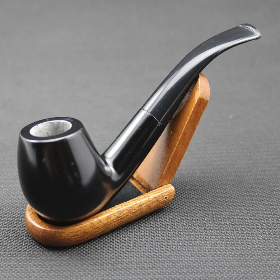 Handmade Nature Ebony Wood Bent Type Round Smoking Pipe Tobacco Wooden Smoke Pipe 10pc 9mm Filters + Pouch + Holder #508b smoking accessories tobacco pipe tobacco smoking accessories smoking pipe