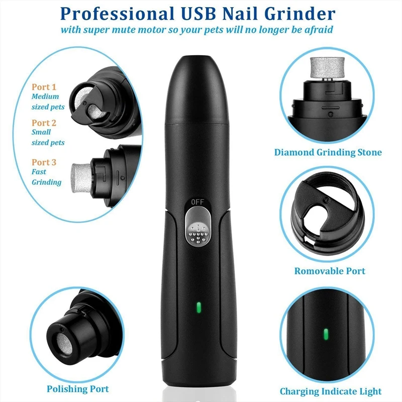 Dog Nail Grinder-Модернизированный 2 скорости тихий USB Перезаряжаемый профессиональный триммер для ногтей для домашних животных уход за лапами и Сглаживание Уход за когтями для