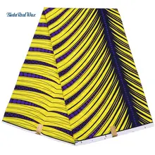 Желтая полосатая африканская ткань с принтом для женщин, платье в стиле пэчворк binta настоящий голландский воск полиэстер Анкара Ткань 6 ярдов FP6155