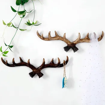 

European Retro Wall Hanging Resin Antler Hooks Decorates Wall Hanger Living Room Porch Decor Metope Garment Cap Storage Hooks