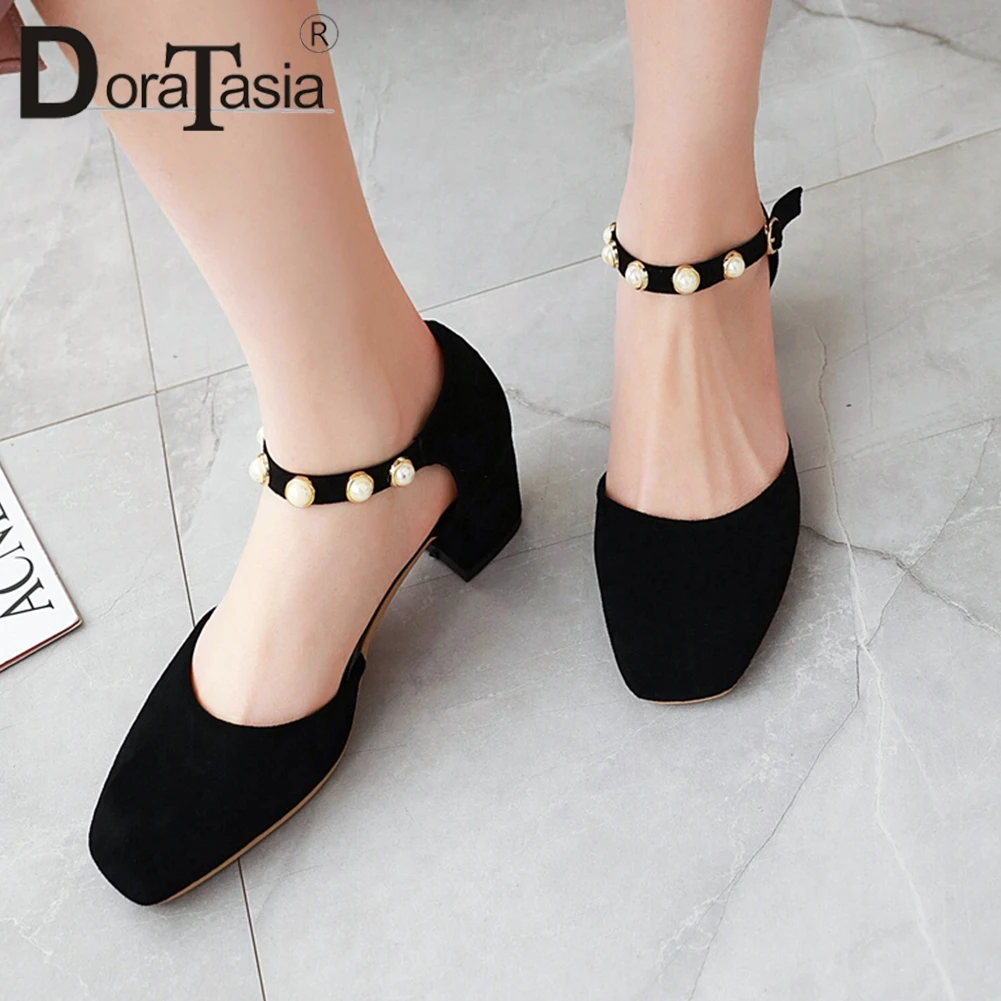 

DORATASIA New Hot Sale Ladies Elegant Concise Summer Sandals Fashion Pearl Sandals Women Square Toe Shallow Shoes Woman