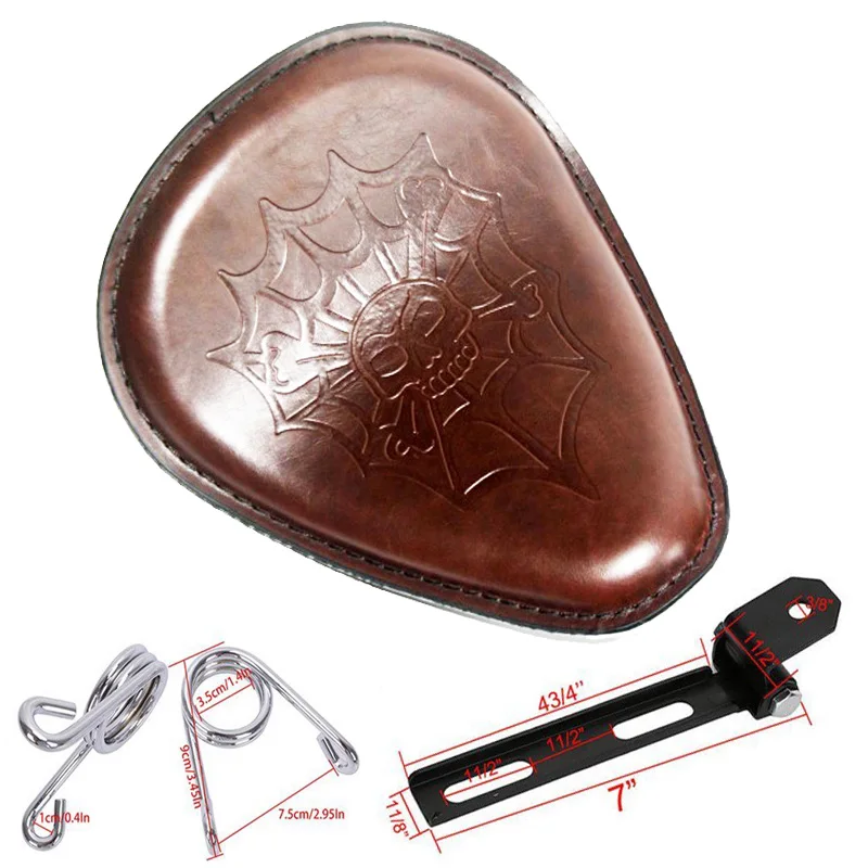 

For Harley Davidson Sportster 883 XL 883 1200 XLH1200 750 VF 750c Black leather SOLO seat cover + 3" spring bracket mounting kit