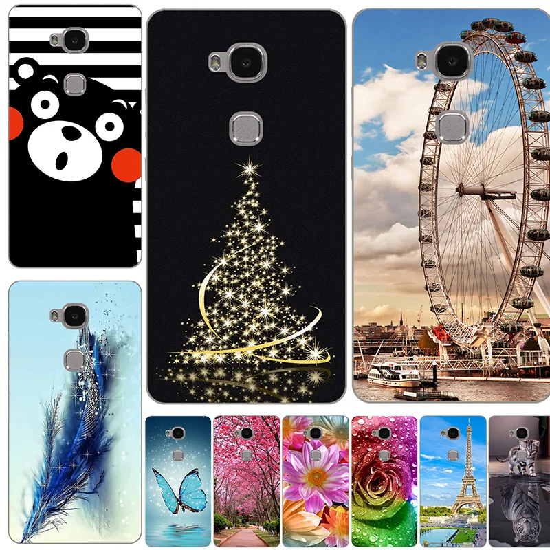

Fashion Soft TPU Silicon Case For Huawei honor 5X X5 GR5 KIW-L21 Case Print Back Cover Cartoon Rose Patterned Shell Fundas Para